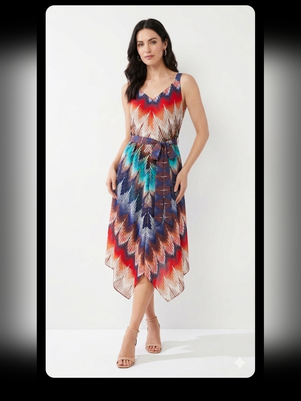 Robbie Bee Multicolor Chevron Maxi Dress   Size 6P